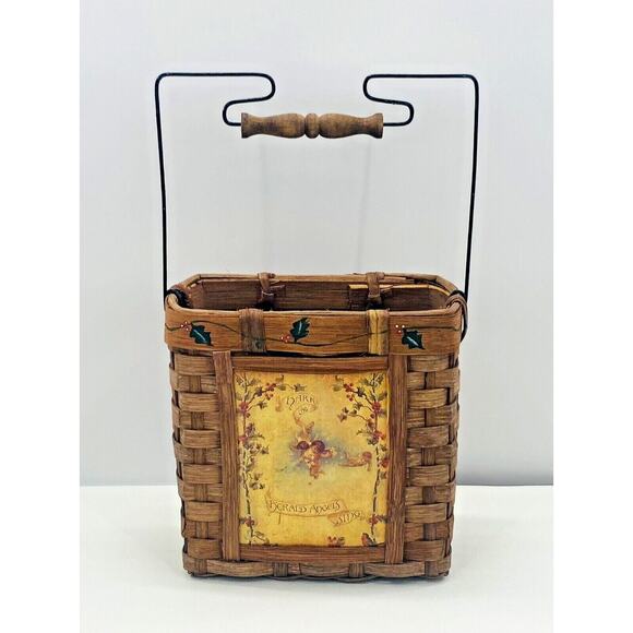 CHRISTMAS Herald Angels Sing Deep Woven Wicker HOLIDAY BASKET w/ Handle - Picture 1 of 12